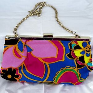 Lilly Pulitzer Silk Bag Vivid Pink Blue Green Black Gold Chain Shoulder Strap